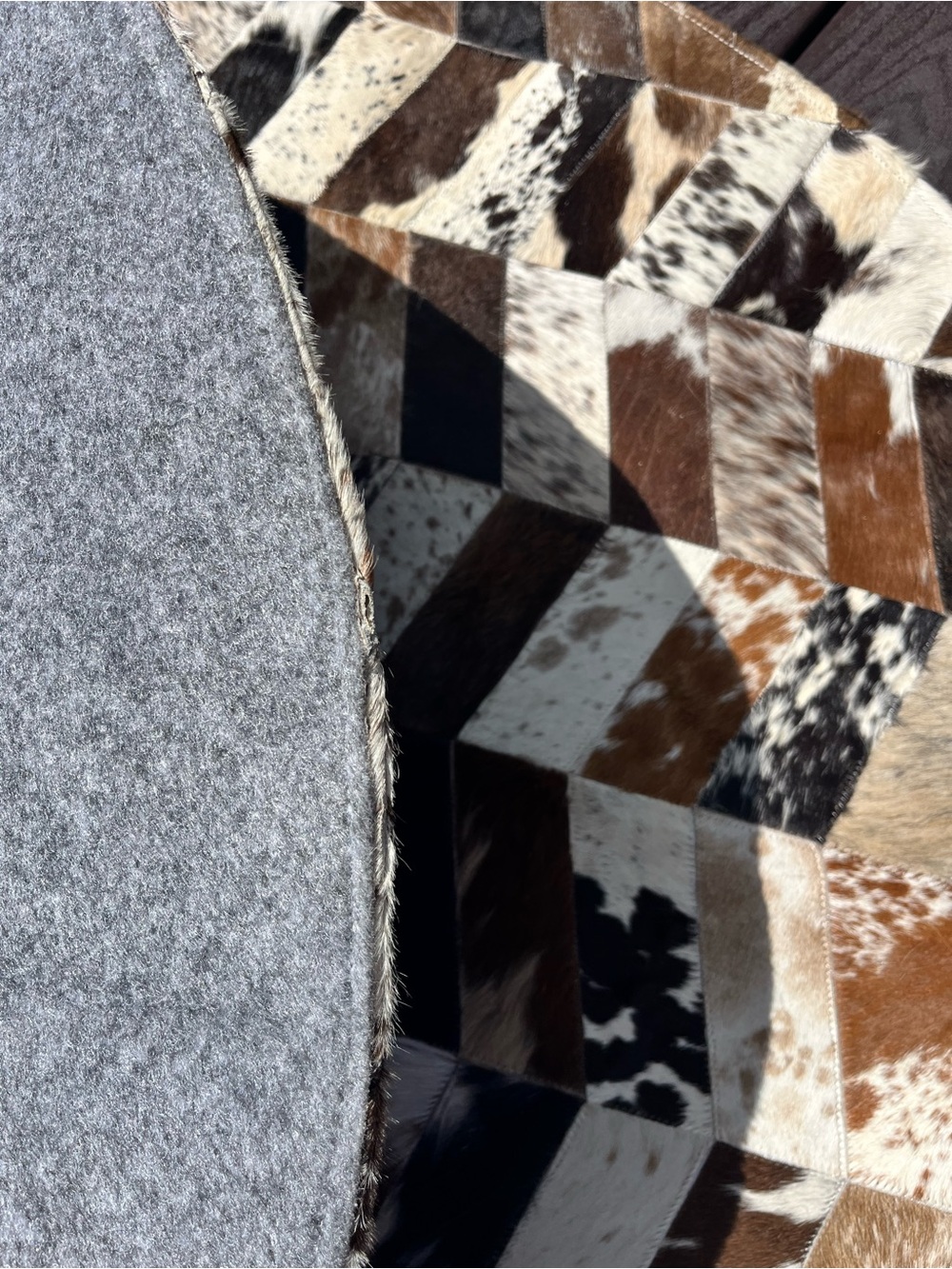 New Cowhide Patchwork Round Rug - 3’ - Picture 7 of 8